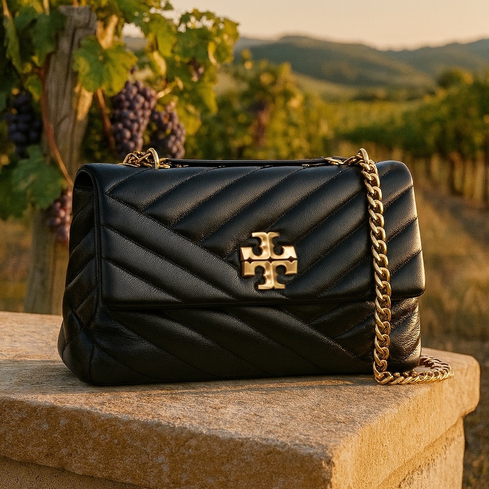 NEW Tory Burch Kira Chevron Black Small Convertible Shoulder Bag/Crossbody Bag